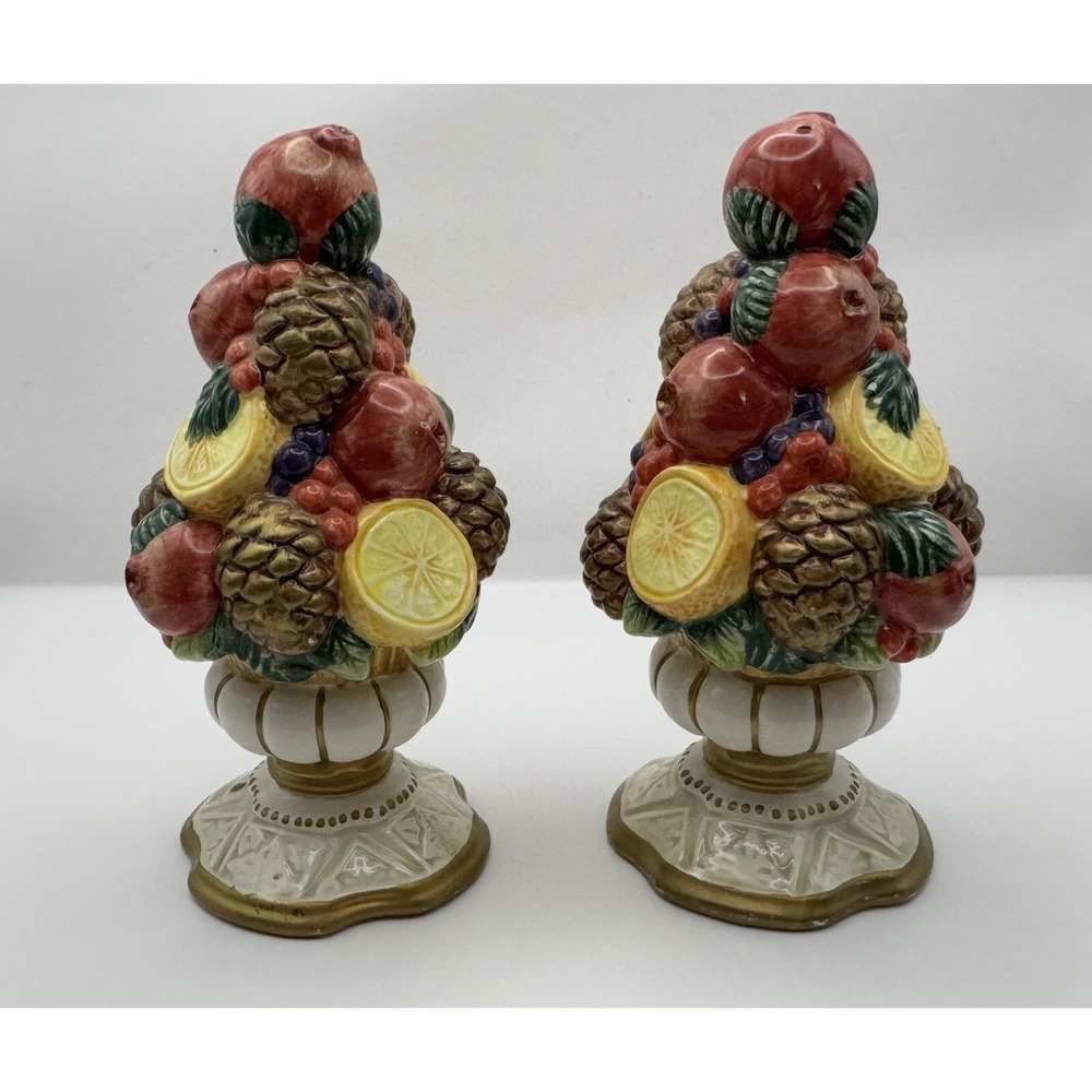 Fitz and Floyd Fruit Cornucopia Salt and Pepper Shakers 5.5" Winter Spice